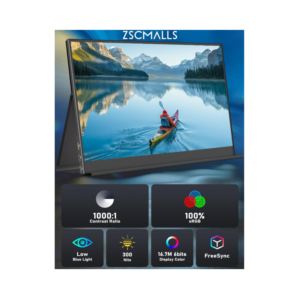 ZSCMALLS 15.6" Portable Monitor FHD, USB-C/HDMI (ZSC-T15A2) - Bargain Haven