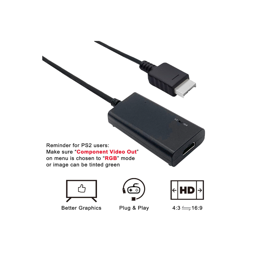 HDMI Cable for PS2 & PS1 to HDMI Adapter with True RGB Signal Output, HD Converter with 4:3/16:9 Switch (