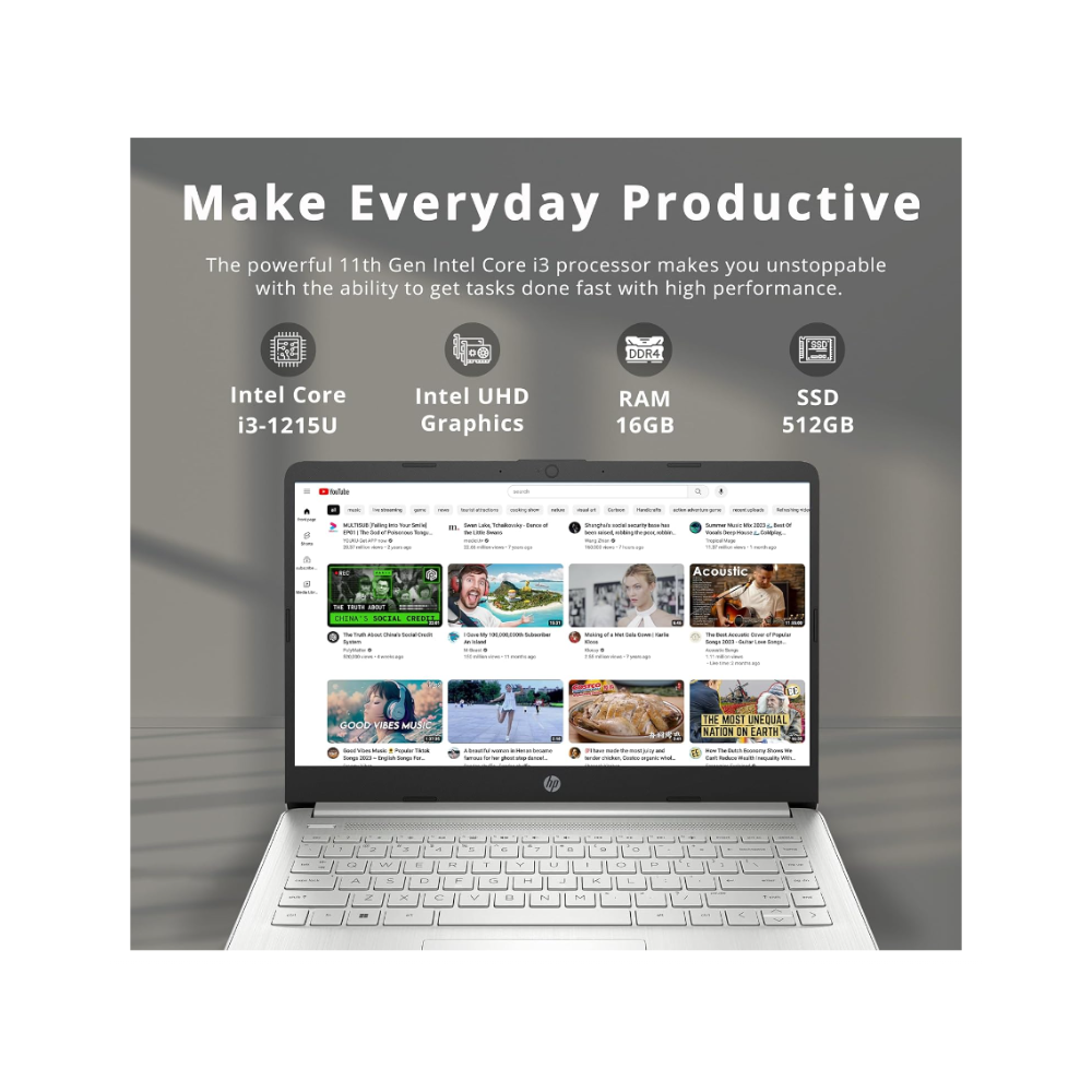 HP 14" FHD Anti-Glare Laptop, Intel Core i3-1215U, 16GB RAM, 512GB PCIe SSD, Wi-Fi 5, Windows 11 - Silver (14-dq2020ca)