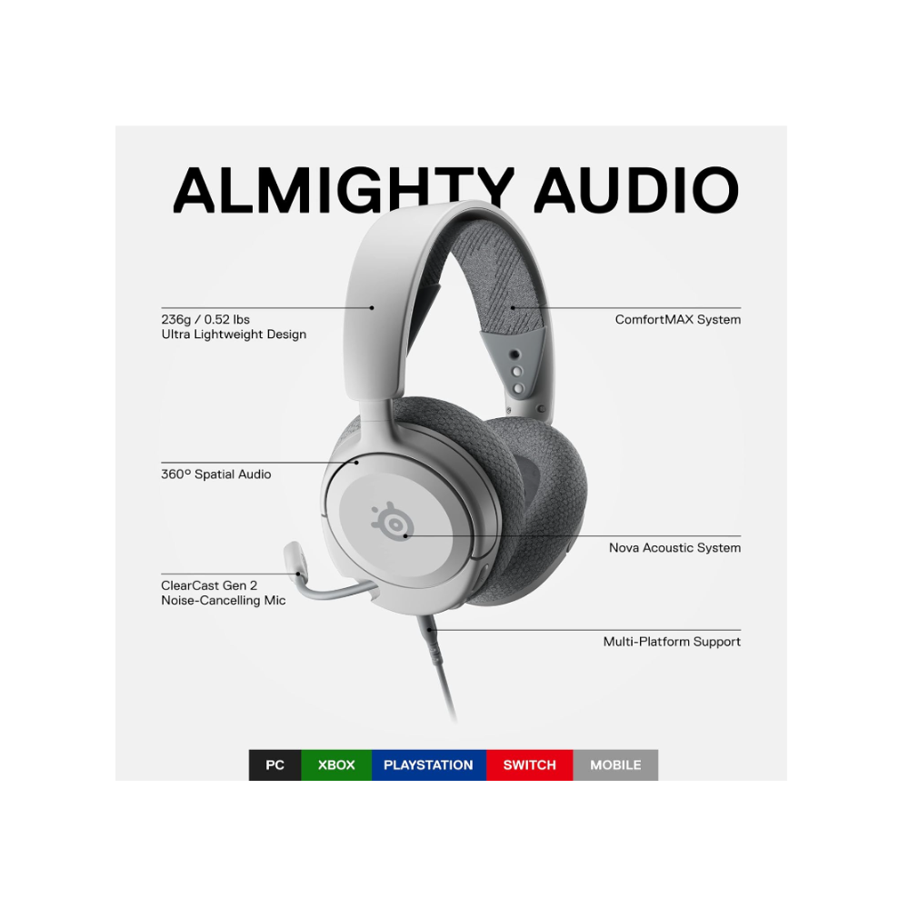 SteelSeries Arctis Nova 1P Multi-System Gaming Headset for PC, PS5/PS4, Switch, Xbox - White - Bargain Haven